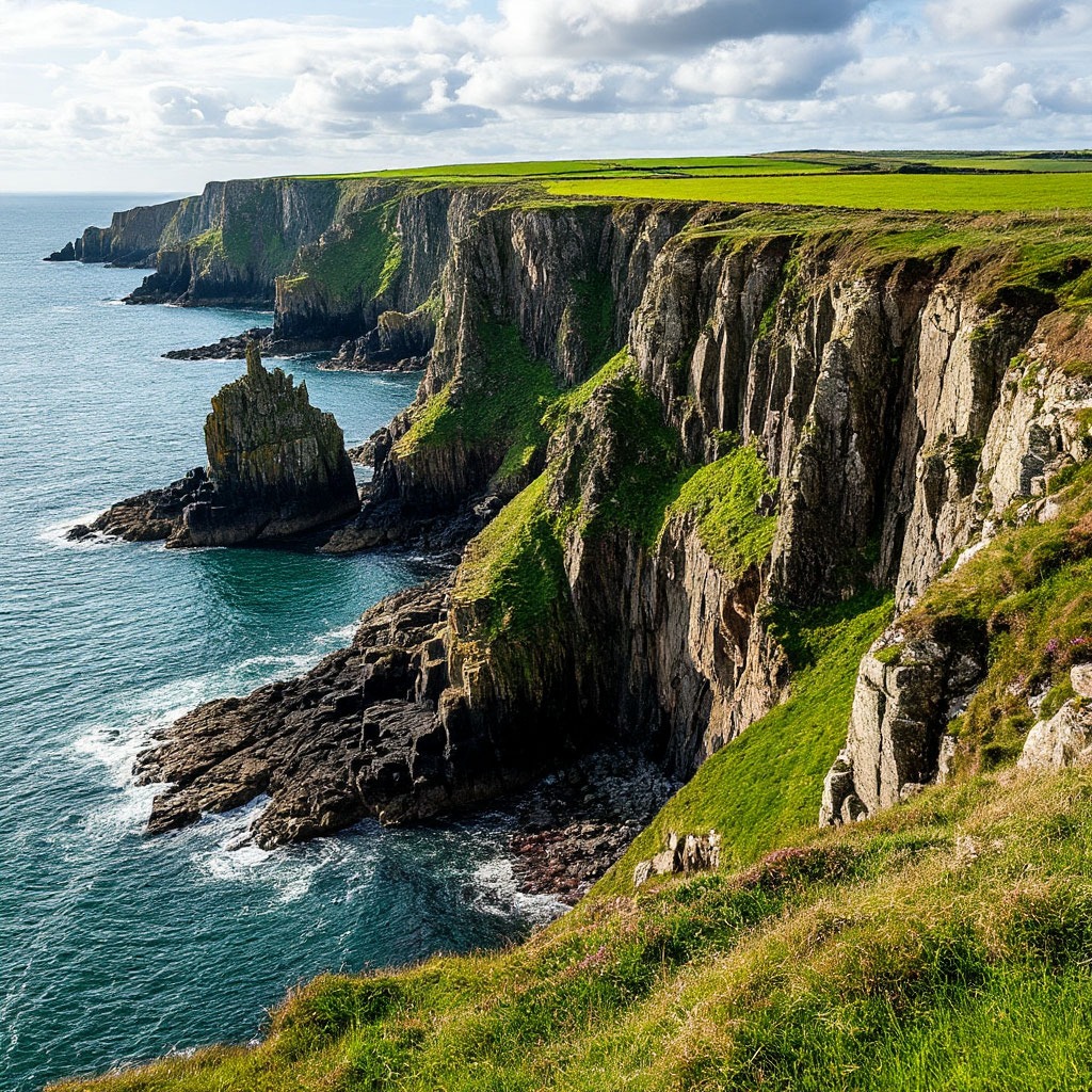 Dramatic coastal cliffs and green headlands of the British Isles