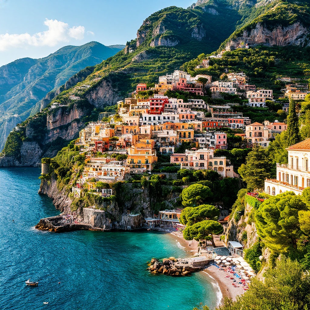Cliffside villages along the Amalfi Coast, Italy