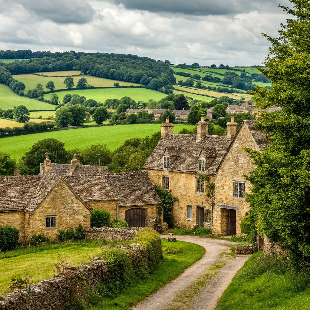 Rolling hills and honey-stone villages of the Cotswolds, England